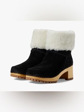 NEW MIA JILDIE SHEEP FUR SUEDE CLOG BOOTS IN BLACK 7